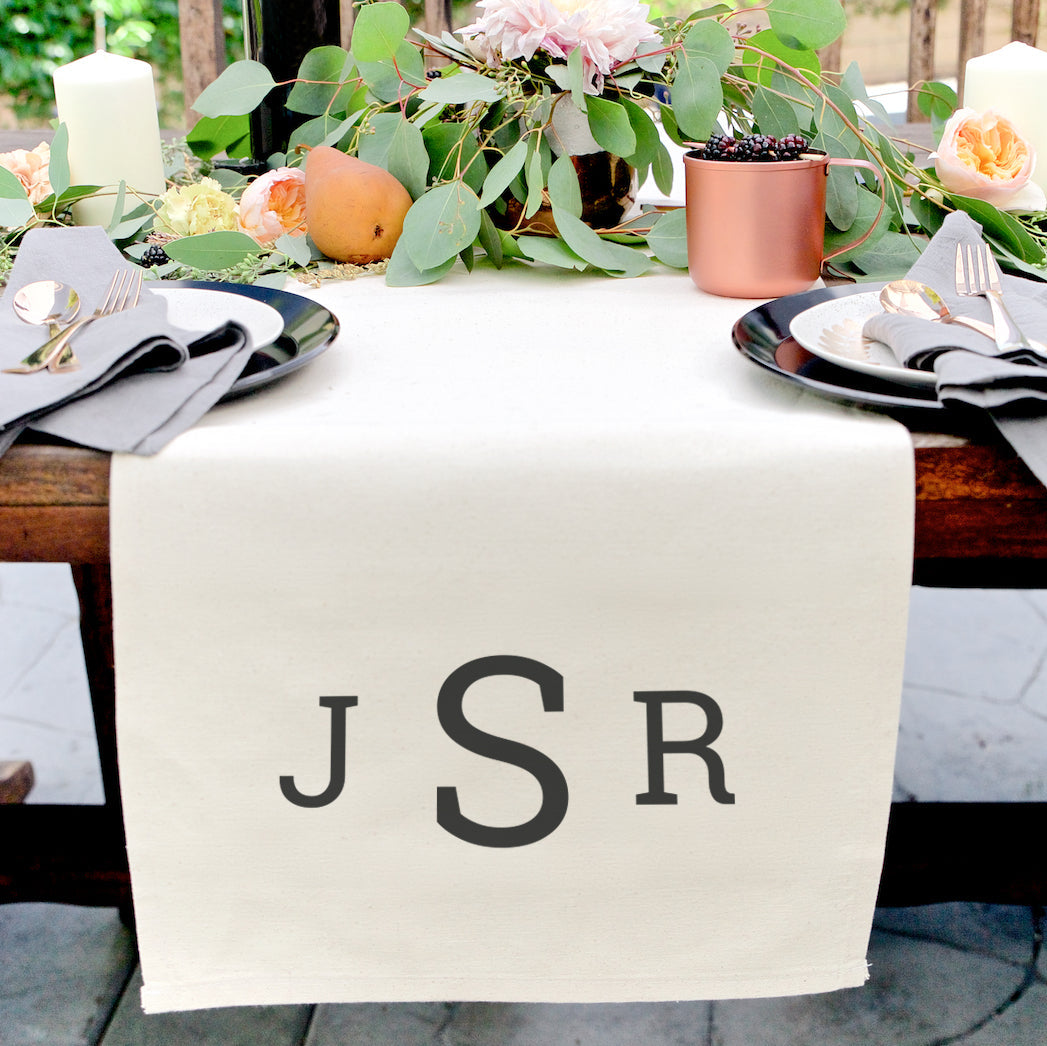 Personalized Triple Monogram Cotton Canvas Table Runner by The Cotton & Canvas Co.