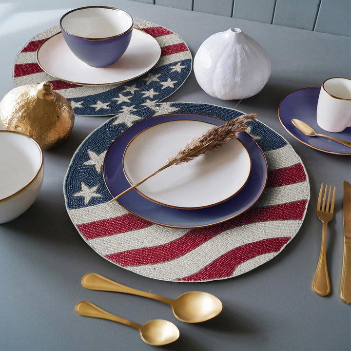 USA Flag Round Beaded Placemats by Decozen