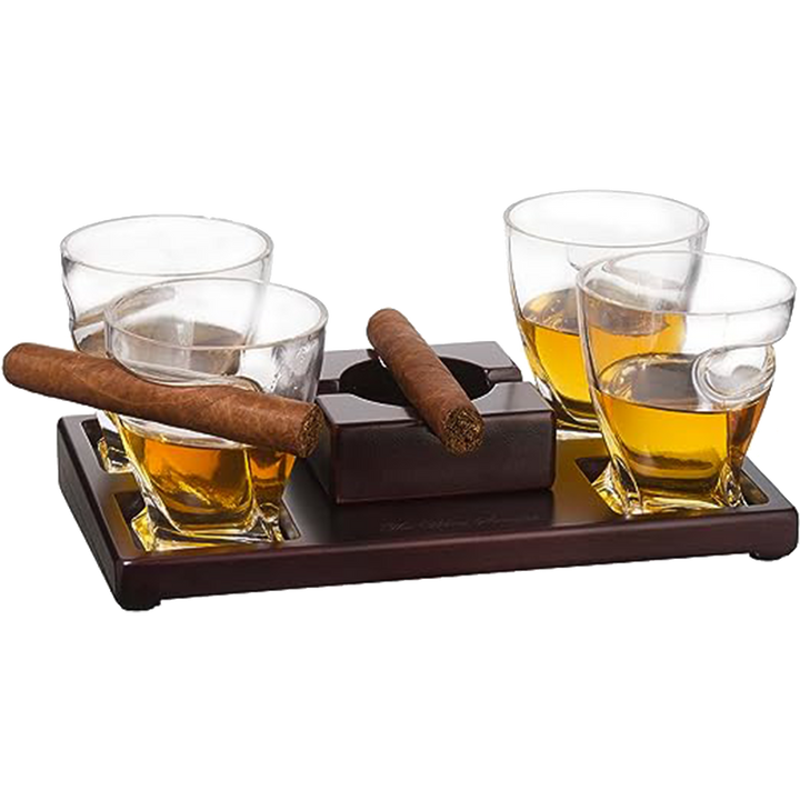 The Wine Savant Cigar Glasses Tray & Ash Tray, 4 Whiskey Cigar Glasses