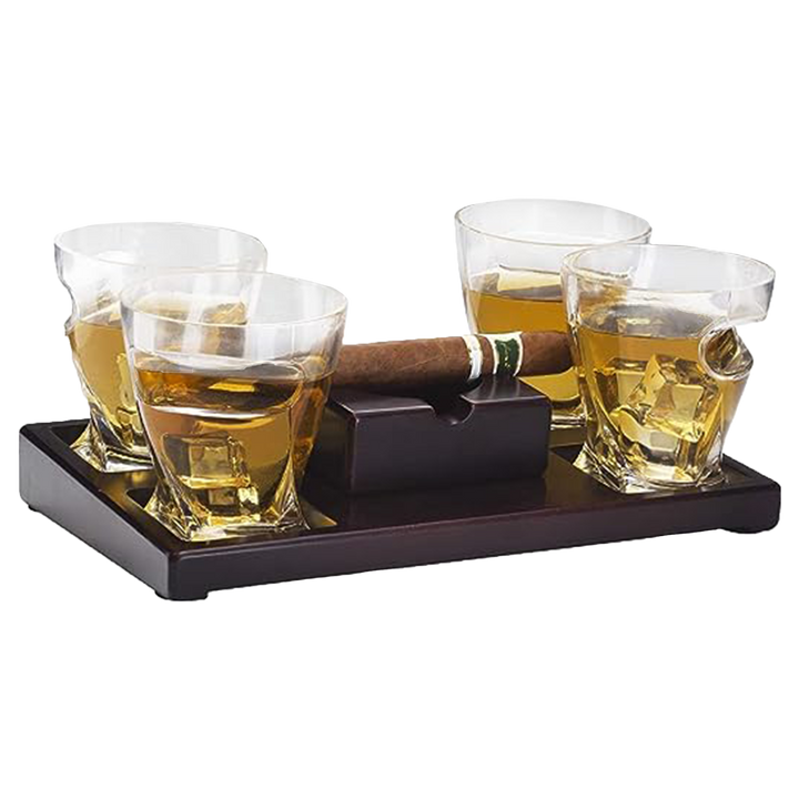 The Wine Savant Cigar Glasses Tray & Ash Tray, 4 Whiskey Cigar Glasses
