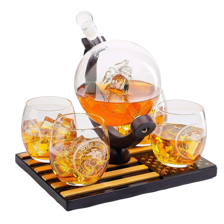 Marine Decanter Set With 4 Whiskey Glasses 1000ml Marines Gift Decanter by The Wine Savant by The Wine Savant