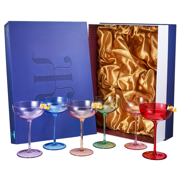 Colored Coupe Glasses | Set of 6 | 7 oz (Classic Multicolor)