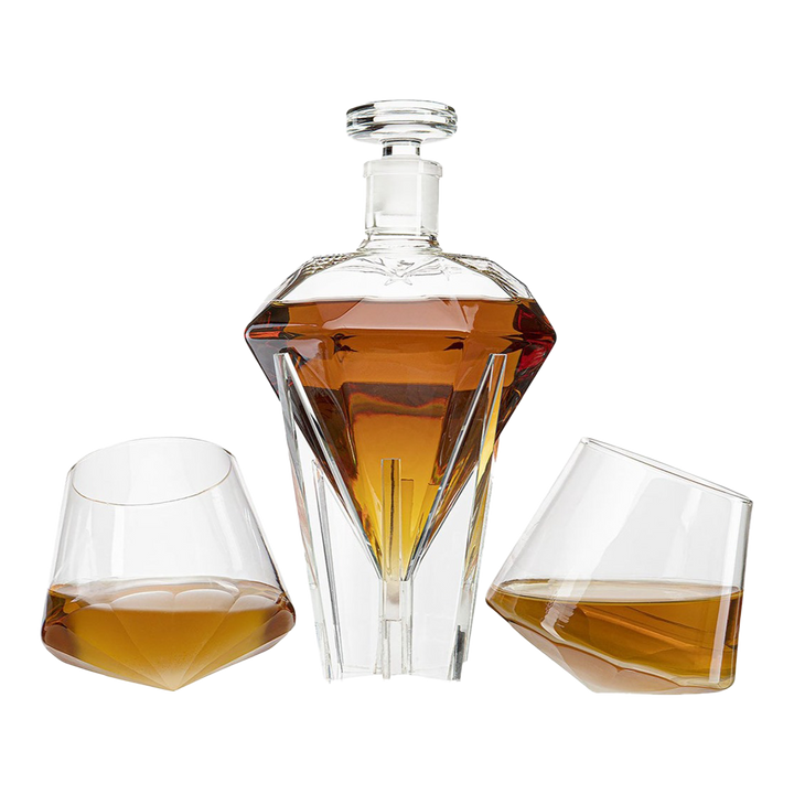 Diamond Whiskey Decanter - 2 Diamond Glasses Decanter Set
