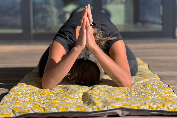 Block Print Restorative Yoga Mat with Towel and Carrying Case by Verve Culture
