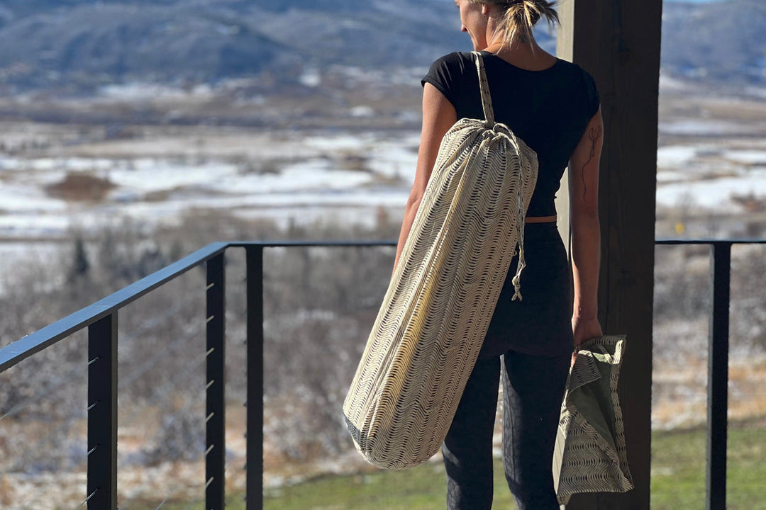 Block Print Restorative Yoga Mat with Towel and Carrying Case by Verve Culture