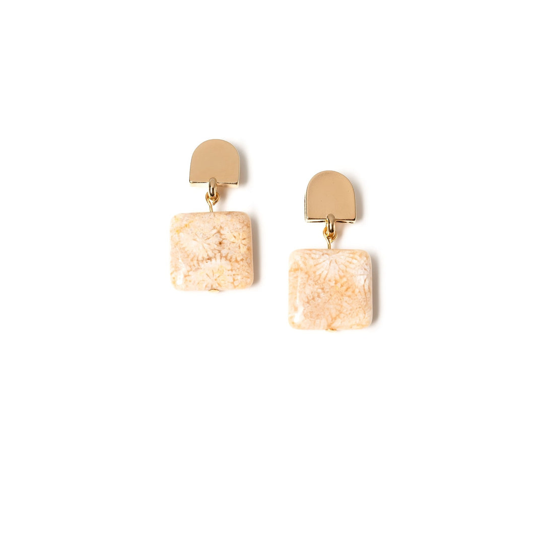 gold dome + fossil coral earrings by VUE by SEK