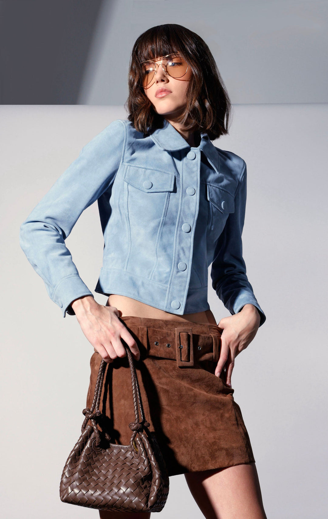 Kacey Jacket, Baby Blue Suede - Leather