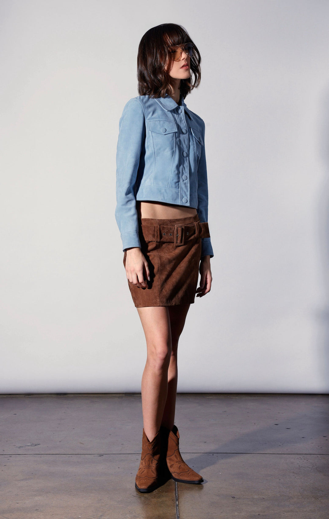 Kacey Jacket, Baby Blue Suede - Leather