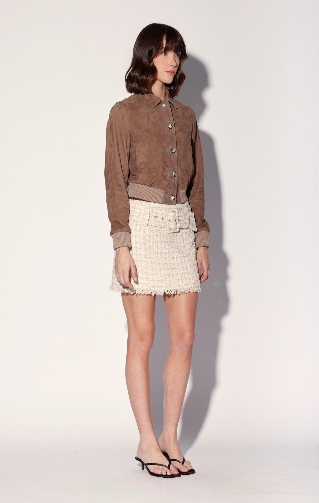 Katherine Jacket, Brown Taupe Suede - Leather