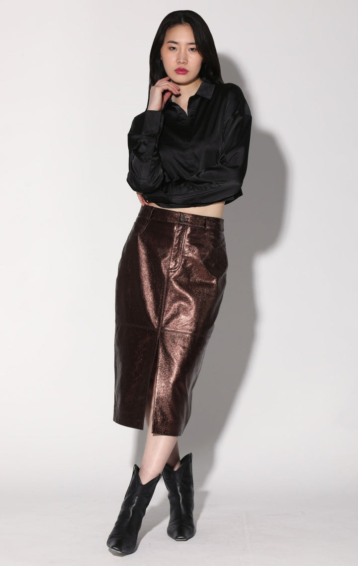 Glynice Skirt, Bronze Leather by Walter Baker
