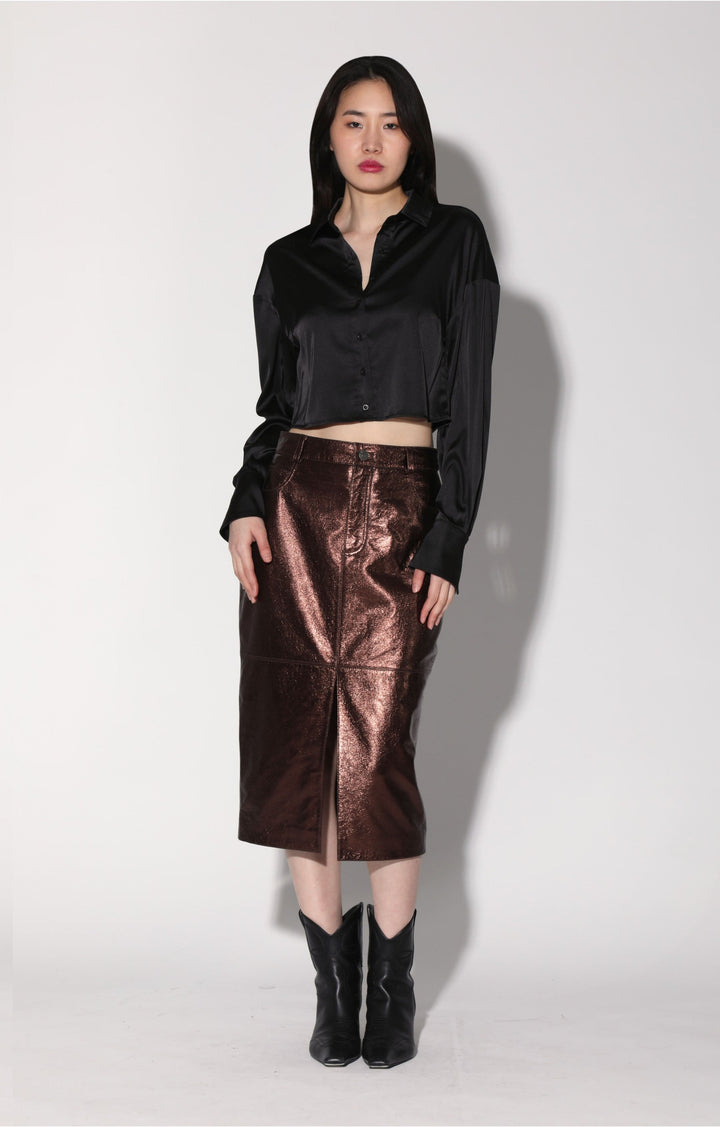 Glynice Skirt, Bronze Leather by Walter Baker