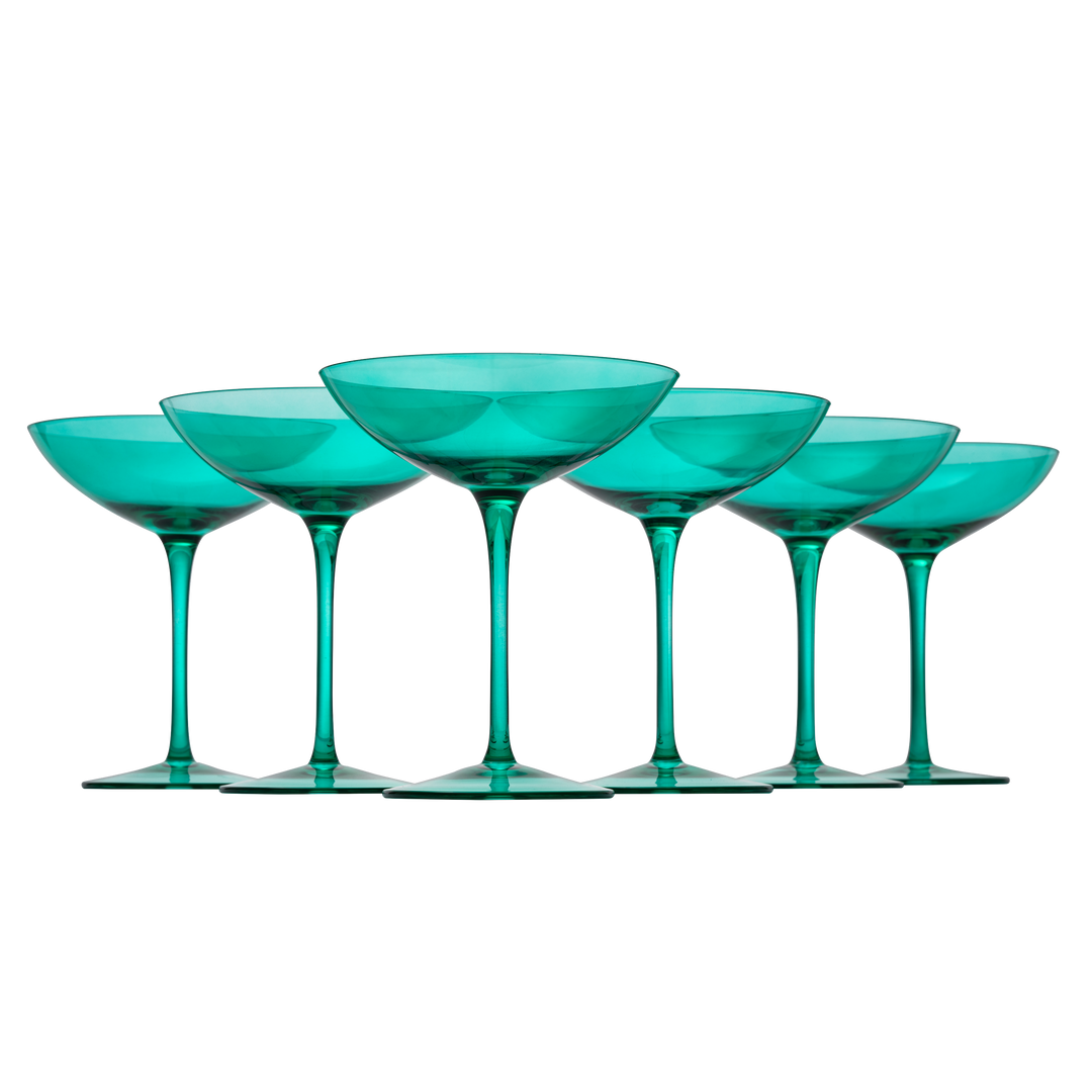 The Wine Savant Colored Vintage Glass Coupes 12oz Colorful Cocktail, Martini & Champagne Glasses, Prosecco, Mimosa Glasses Set, Cocktail Glass Set, Bar Glassware Luster Glasses, Modern (6, Teal) by The Wine Savant