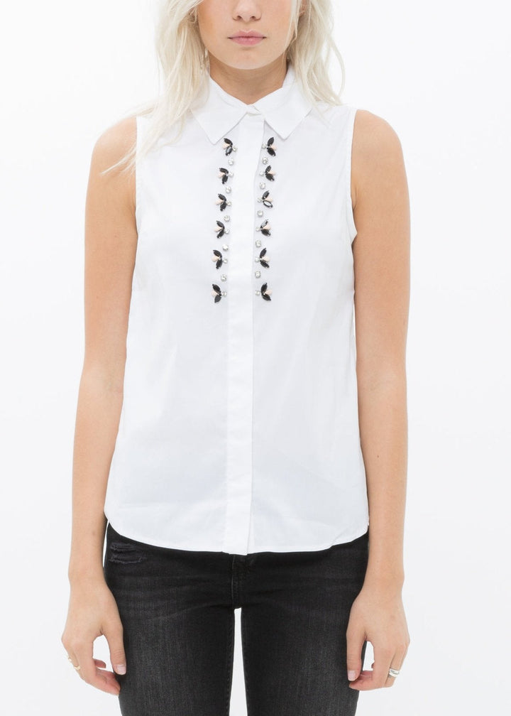 Women's Sleeveless Trim Detail Button Up Shirt by Shop at Konus