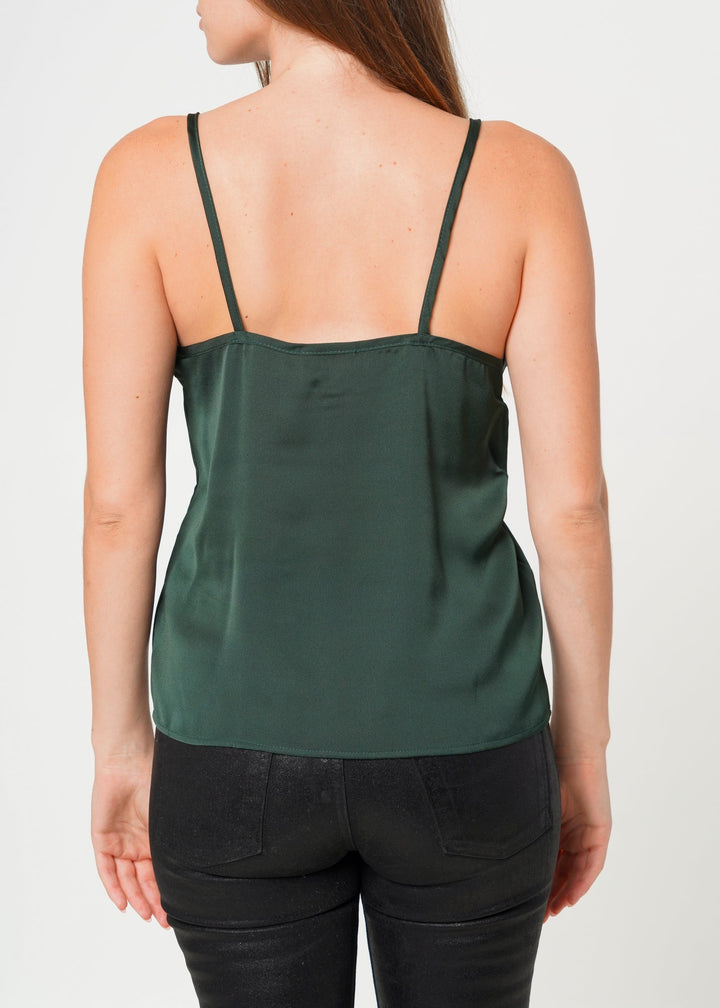 Women's V-neck Satin Camisole in Hunter Green