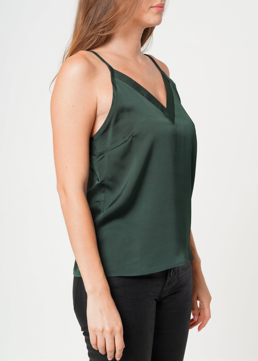 Women's V-neck Satin Camisole in Hunter Green