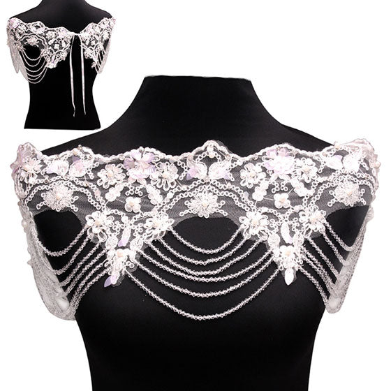 Draped Beaded Floral Lace Wedding Shawl by Madeline Love