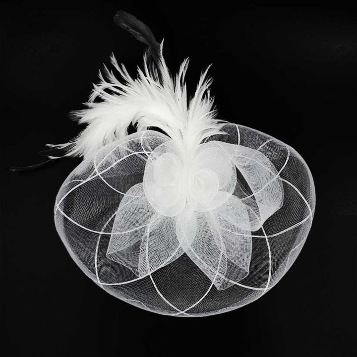 Feather Pearl Cluster Mesh Flower Fascinator Headband by Madeline Love