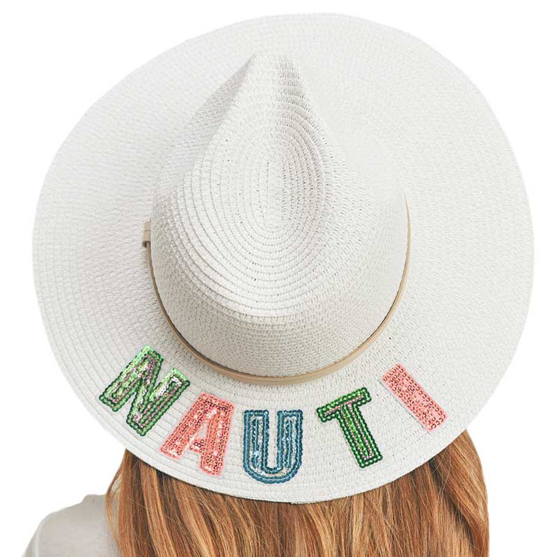 Nauti Sequin Message Straw Panama Sun Hat by Madeline Love