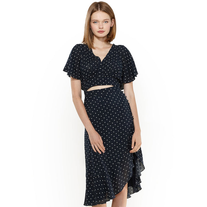 Women's Cape Sleeve V-Neck Crop Blouse In Navy