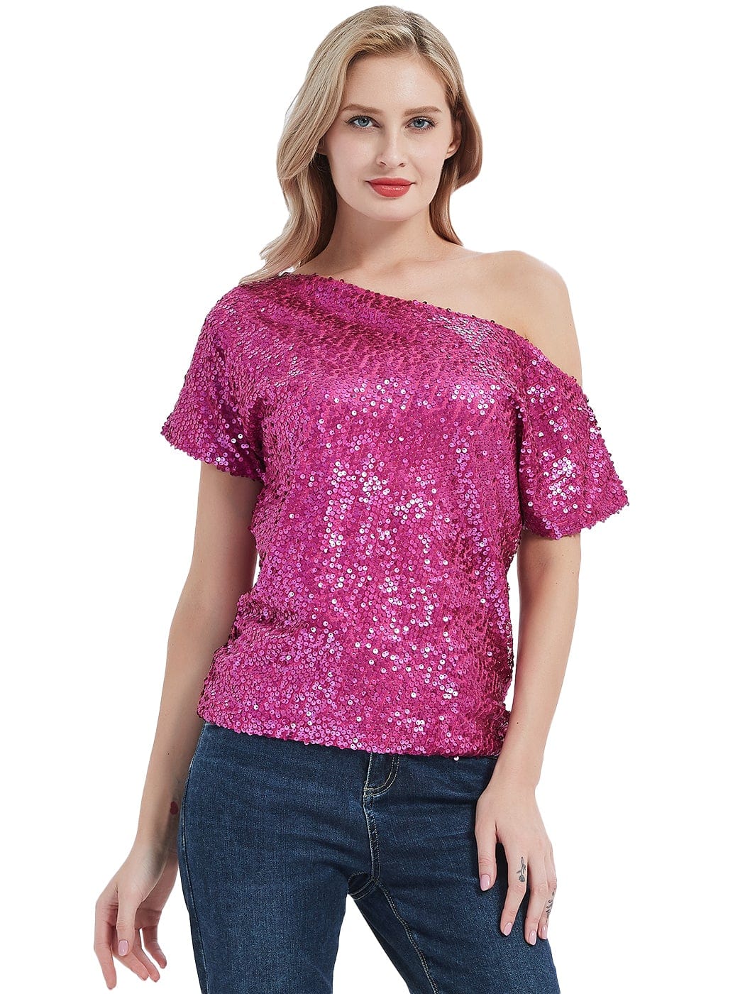 One Shoulder Sequin Top