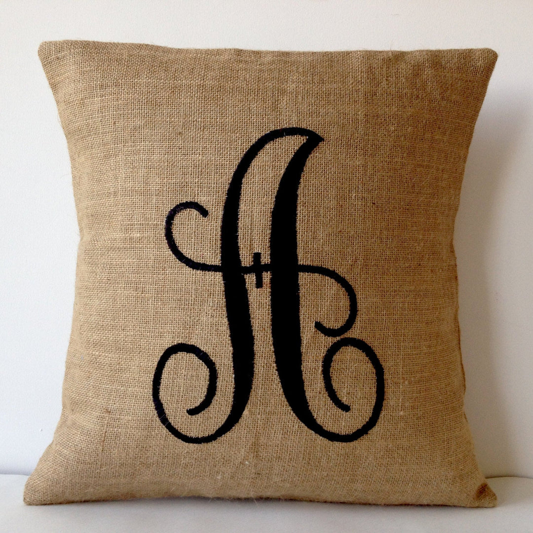 Rustic Burlap Pillow with Personalized Monogram by Amore Beauté