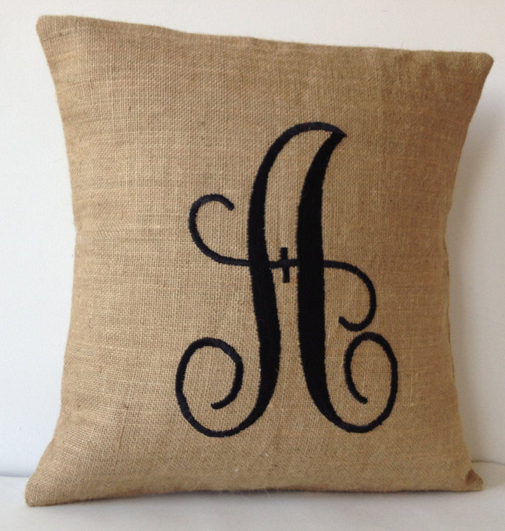 Rustic Burlap Pillow with Personalized Monogram by Amore Beauté