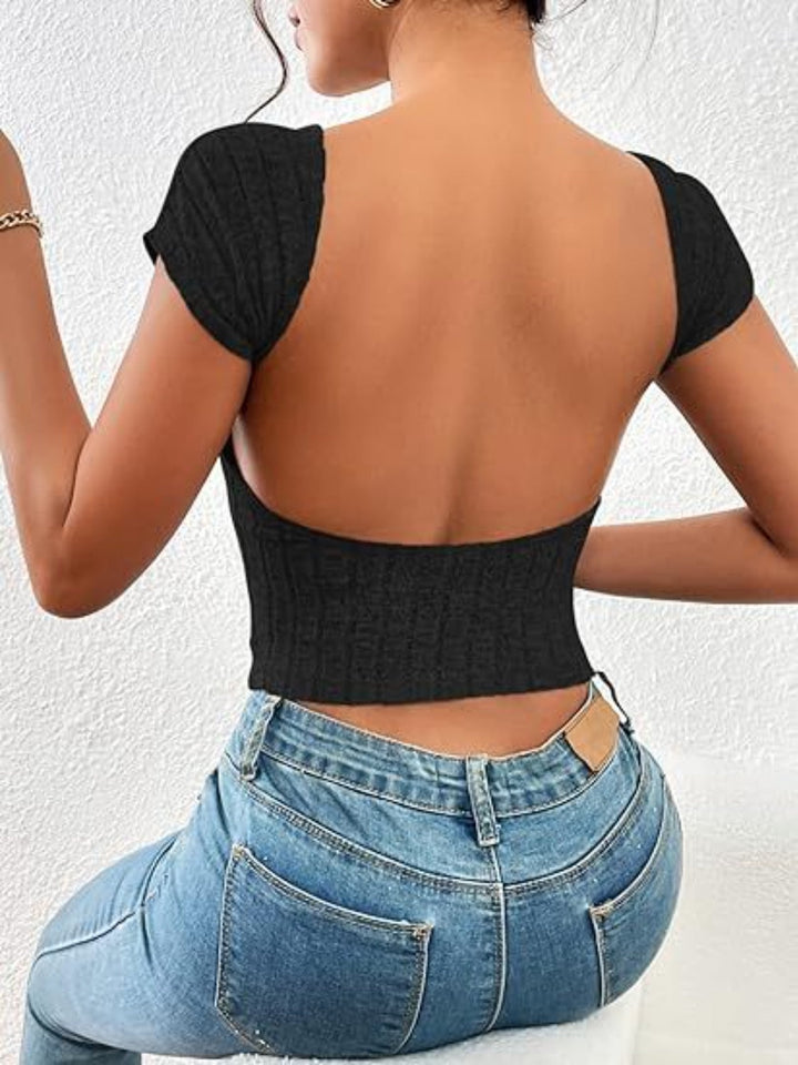 Backless Short Sleeve T-Shirt by Coco Charli
