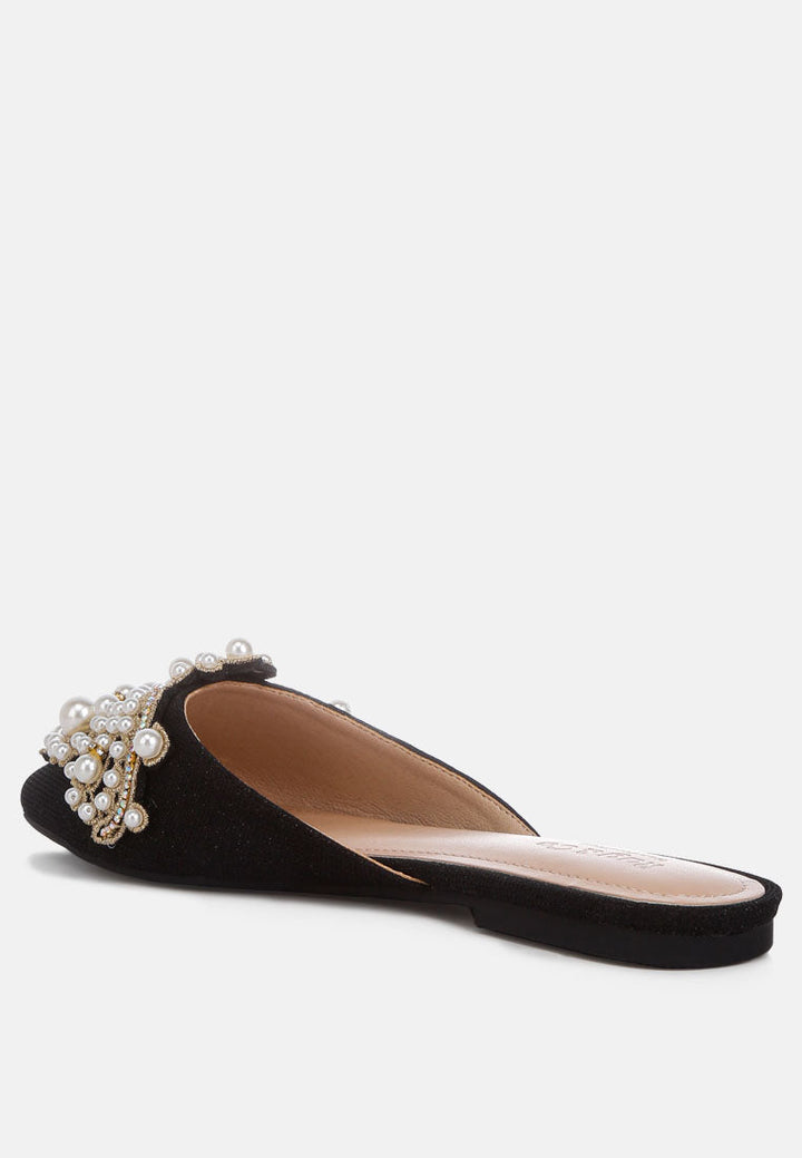 astre pearl embellished shimmer mules by London Rag