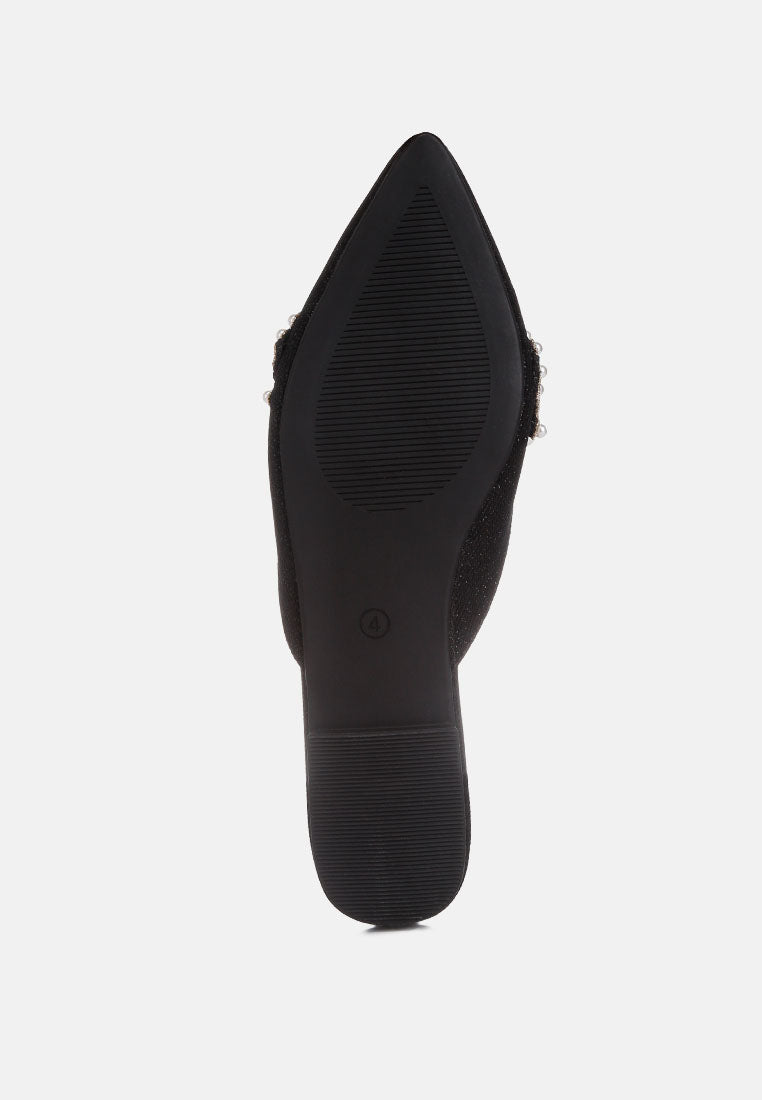 astre pearl embellished shimmer mules by London Rag