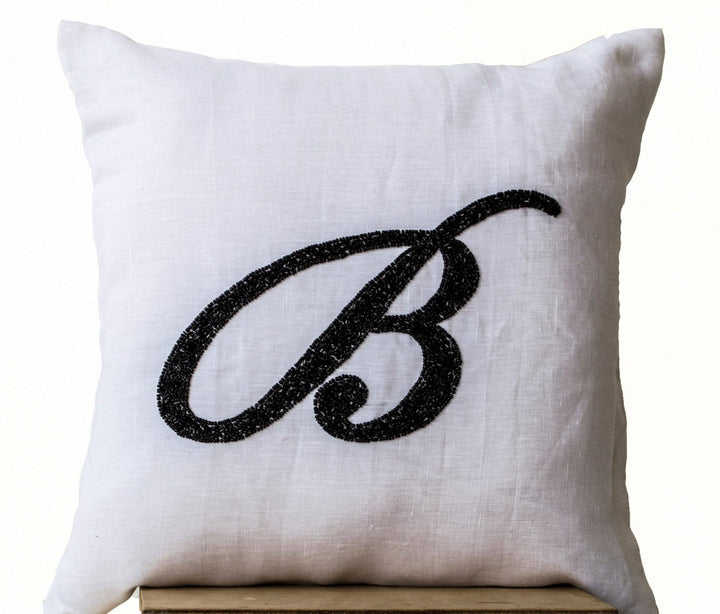 Handmade Sequin Monogram Pillow in White by Amore Beauté