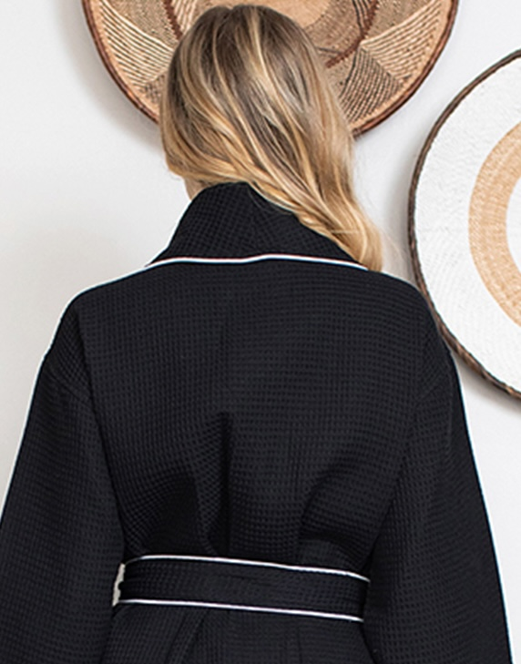 Women's Waffle Kimono Knee Length Robe by Lotus Linen