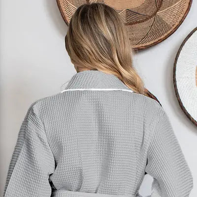 Women's Waffle Kimono Knee Length Robe by Lotus Linen