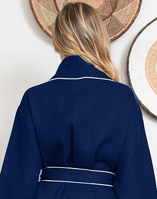 Women's Waffle Kimono Knee Length Robe by Lotus Linen