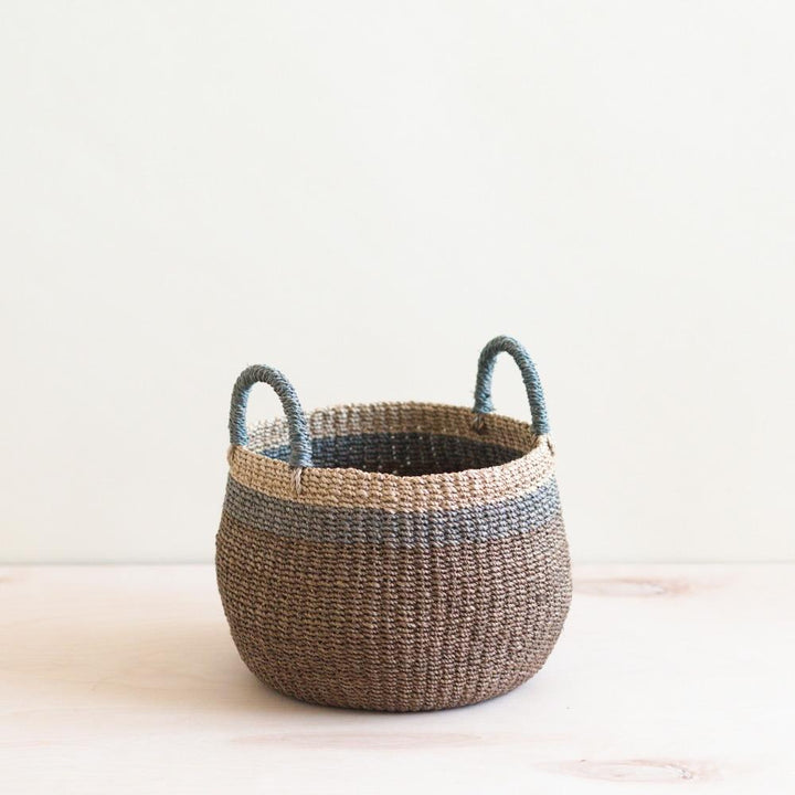 Brown Tabletop Bulge Basket with Handle - Catch-all Basket | LIKHÂ by LIKHÂ