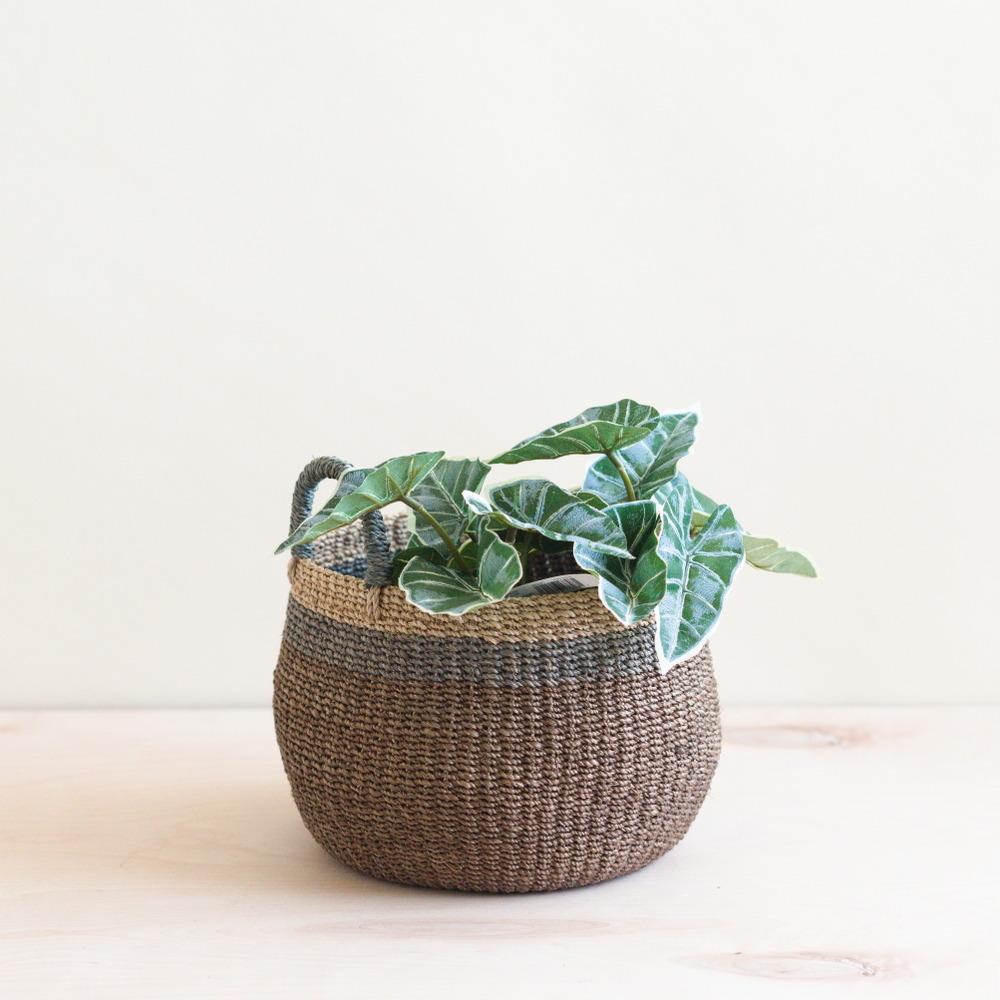 Brown Tabletop Bulge Basket with Handle - Catch-all Basket | LIKHÂ by LIKHÂ