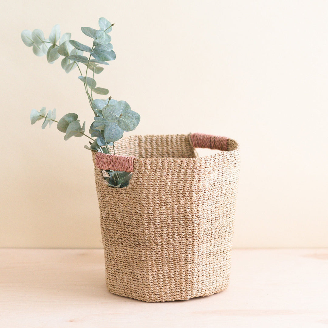 Natural Octagon Basket with Dusty Rose Handle - Natural Basket | LIKHÂ by LIKHÂ