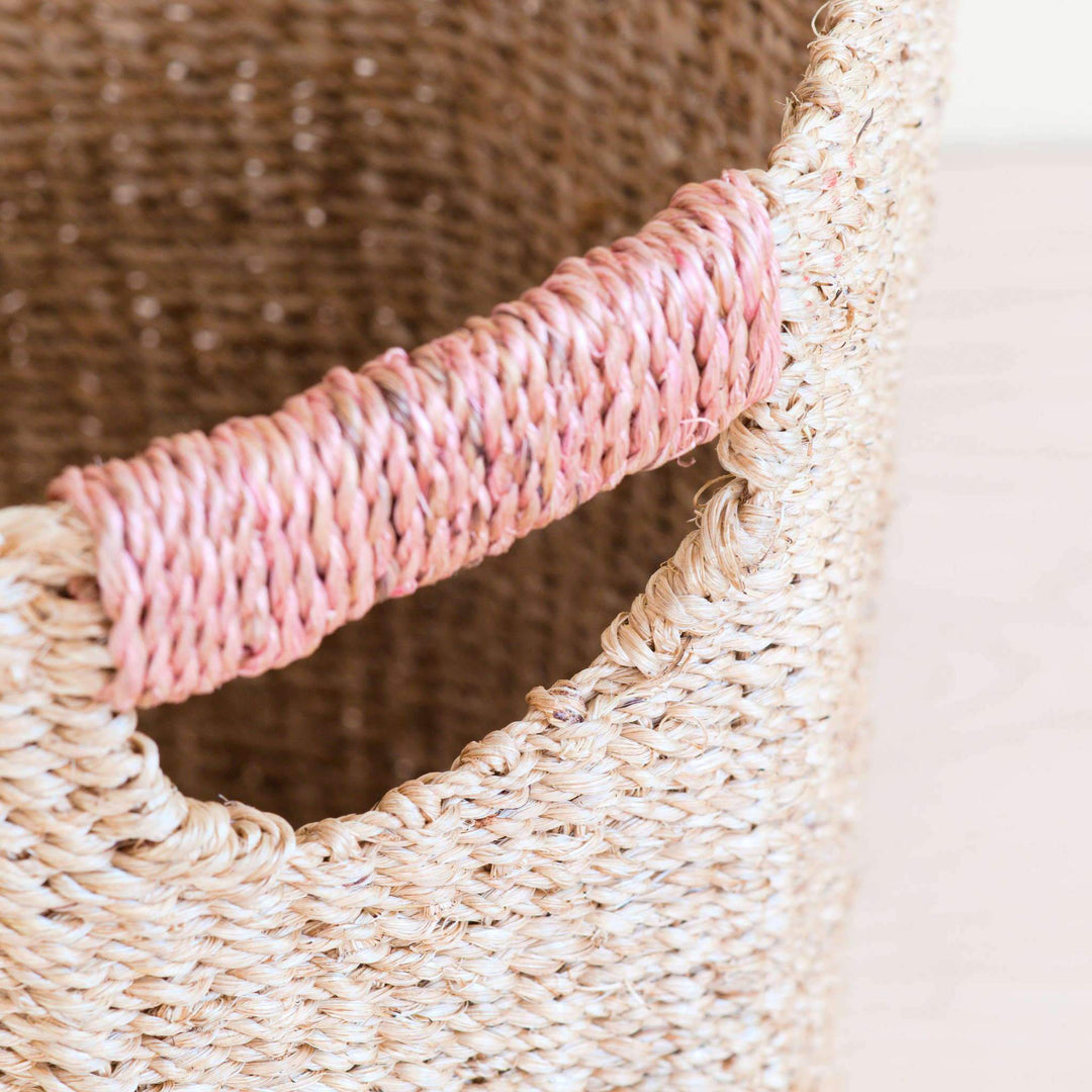 Natural Octagon Basket with Dusty Rose Handle - Natural Basket | LIKHÂ by LIKHÂ