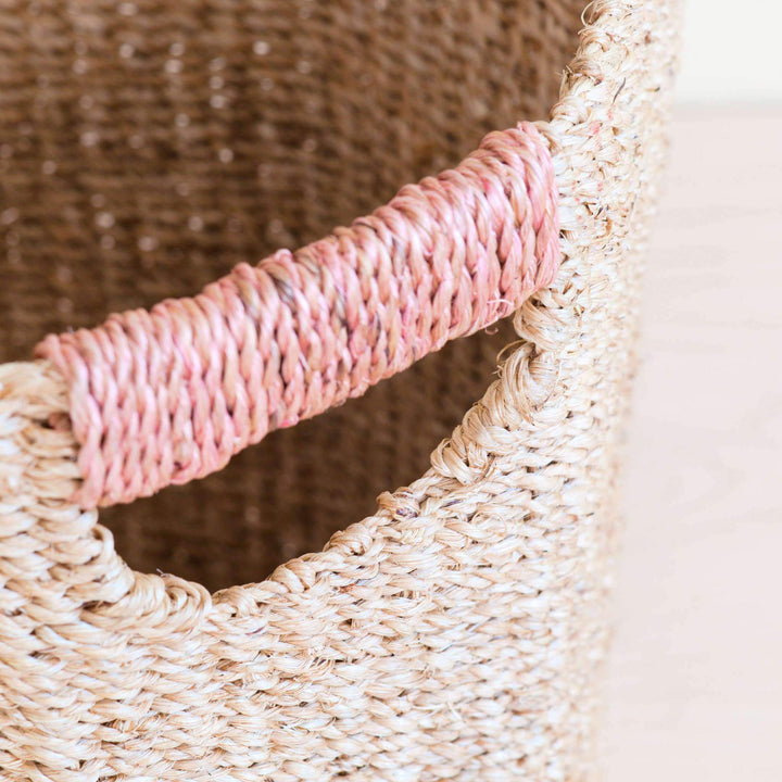 Natural Octagon Basket with Dusty Rose Handle - Natural Basket | LIKHÂ by LIKHÂ