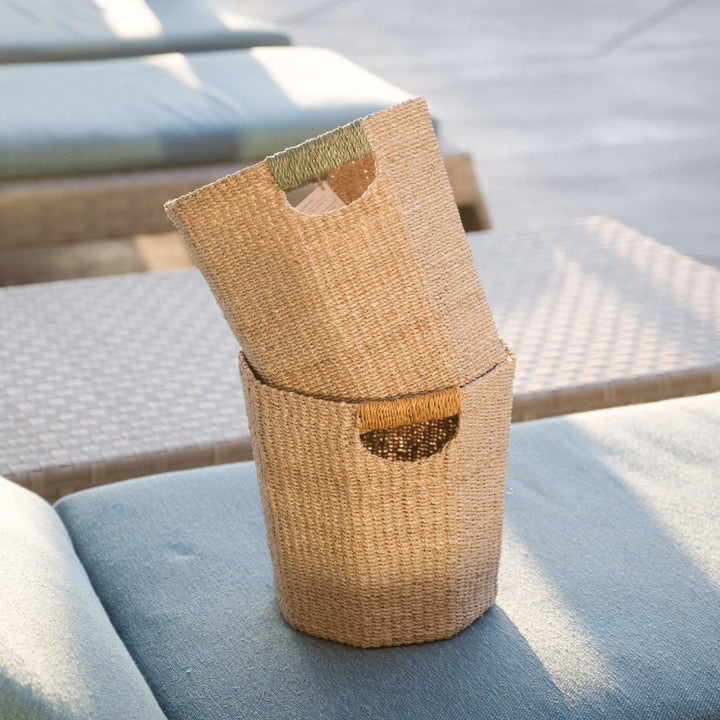 Natural Octagon Basket with Dusty Rose Handle - Natural Basket | LIKHÂ by LIKHÂ