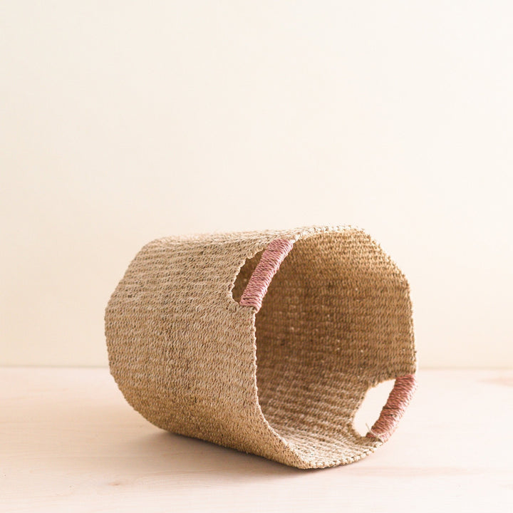 Natural Octagon Basket with Dusty Rose Handle - Natural Basket | LIKHÂ by LIKHÂ