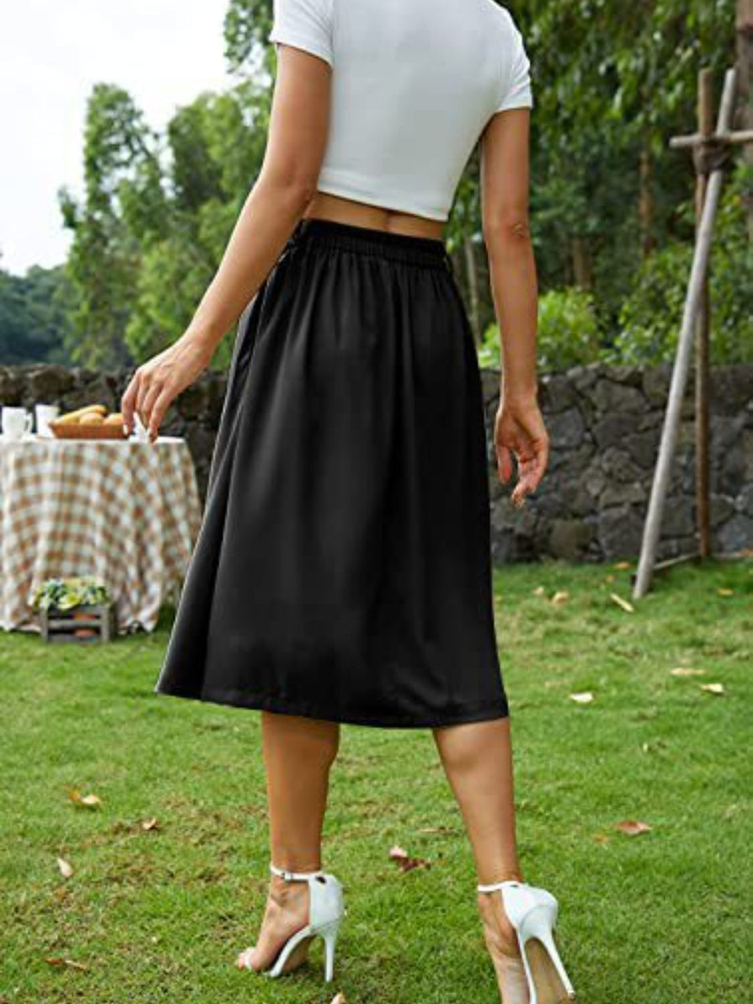 High Waist Buttoned Midi Skirt by Coco Charli