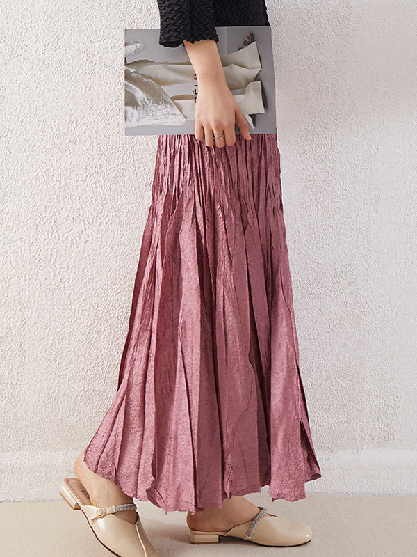 A-Line High Waisted Elasticity Pleated Solid Color Skirts Bottoms by migunica