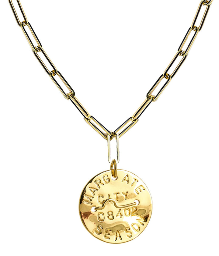 Beach Tag Charm Necklace – 18k Gold Plated