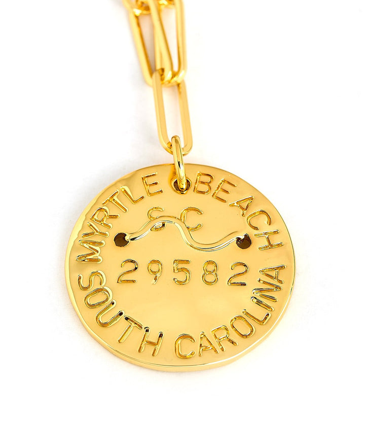 Beach Tag Charm Necklace – 18k Gold Plated