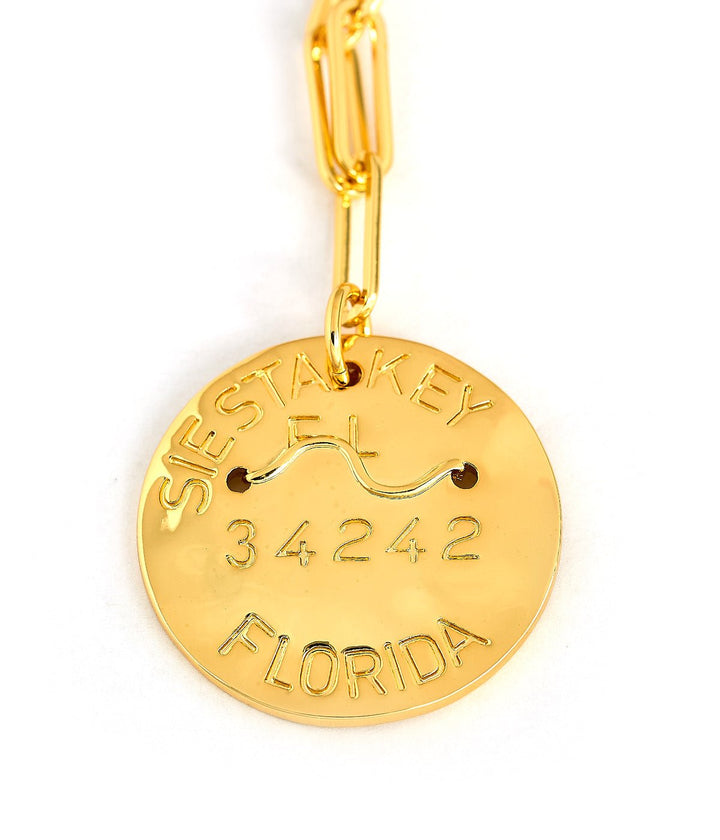 Beach Tag Charm Necklace – 18k Gold Plated