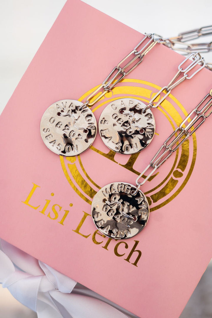 Beach Tag Charm Necklace – Silver - Paper Clip Chain