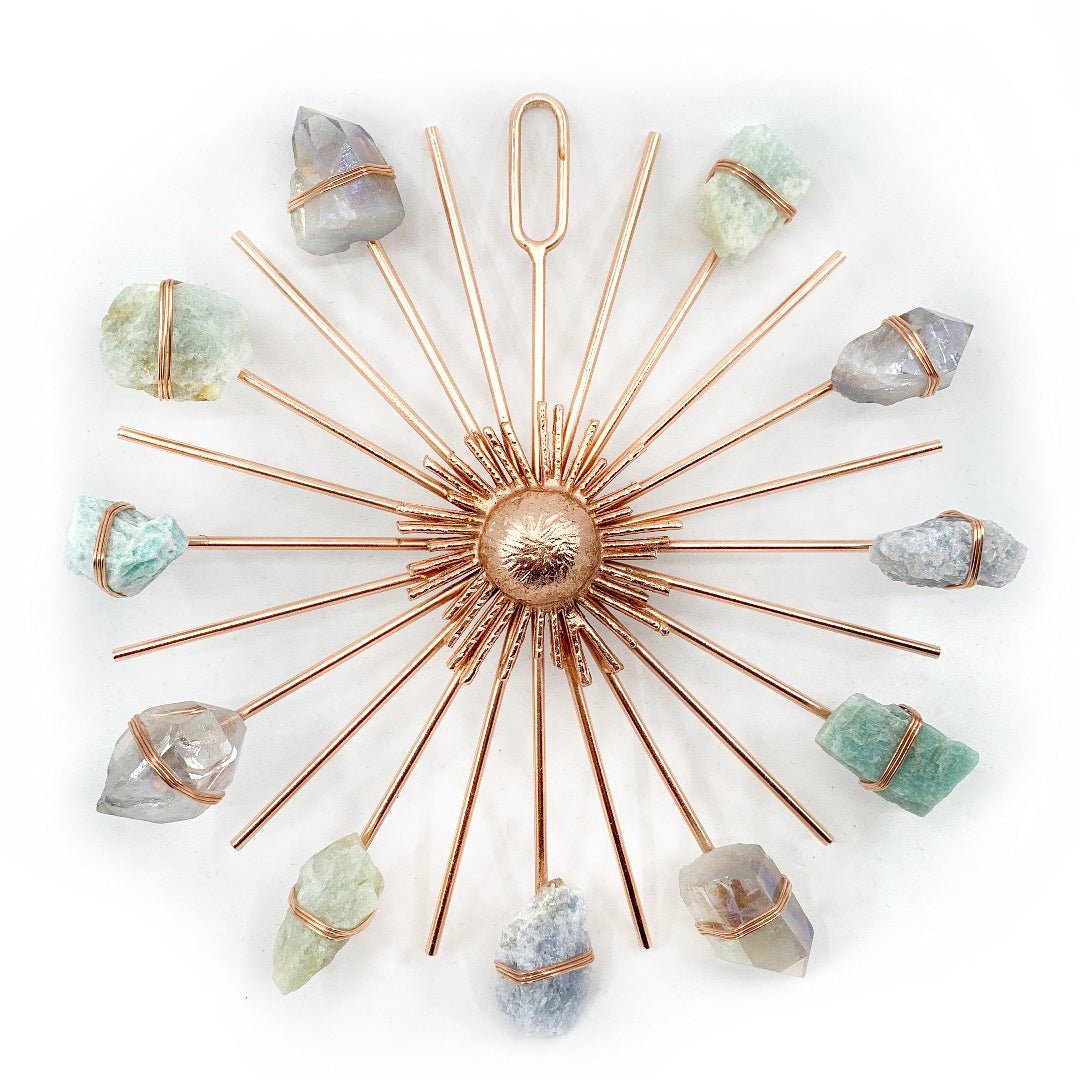 Dreamy Beach House Aesthetic Crystal Grid - Aura Quartz, Blue Calcite, Aquamarine, Amazonite by Ariana Ost