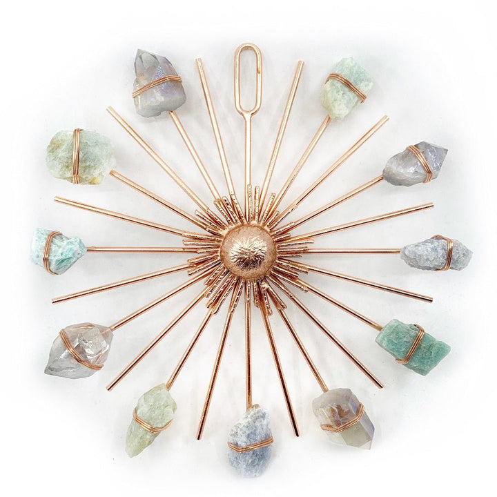 Dreamy Beach House Aesthetic Crystal Grid - Aura Quartz, Blue Calcite, Aquamarine, Amazonite by Ariana Ost
