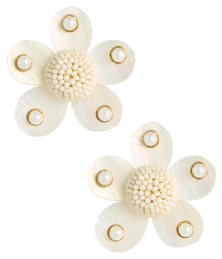 Greer - Mother Of Pearl Stud Flower Earrings
