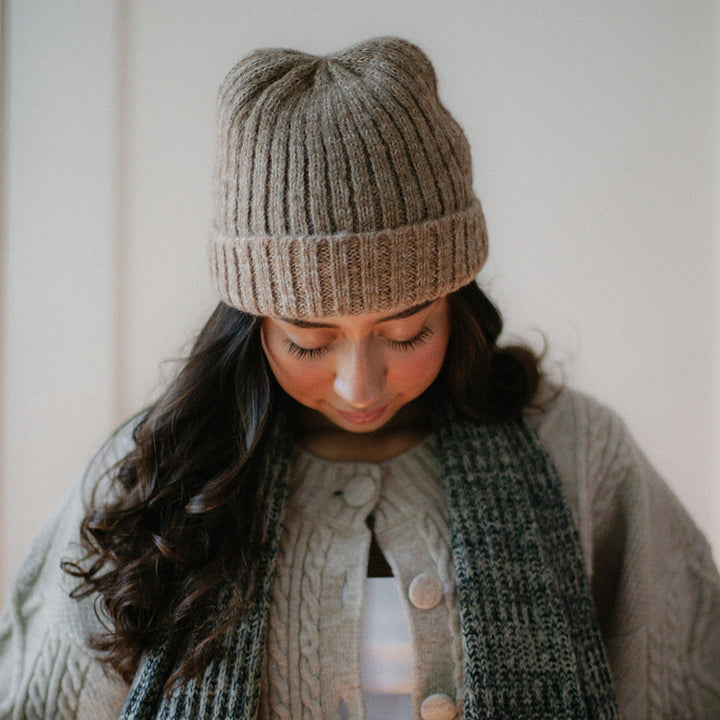 Oat Beige Ribbed Alpaca Beanie